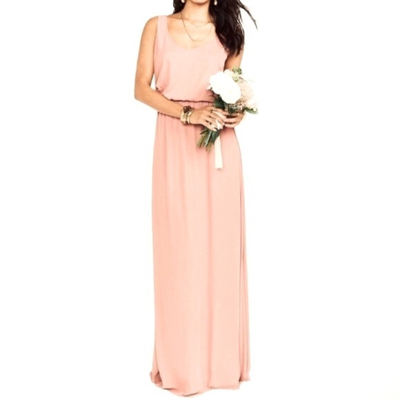 NEW Show Me Your MuMu V-neck Nude Pink Chiffon Side Slit Maxi Bridesmaids Dress - Picture 2 of 16